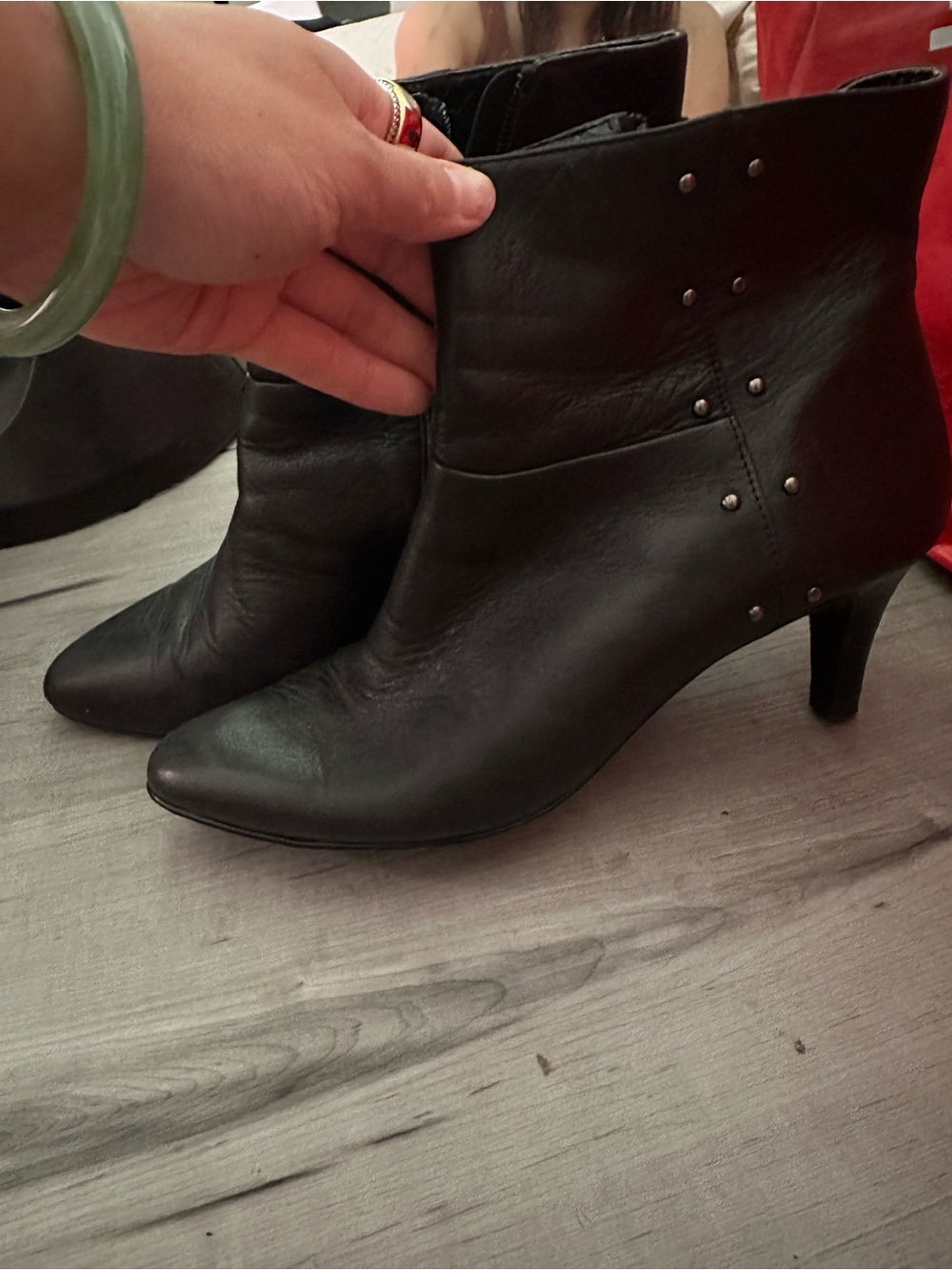Black Leather Studded Ankle Boots – Pointed Toe
